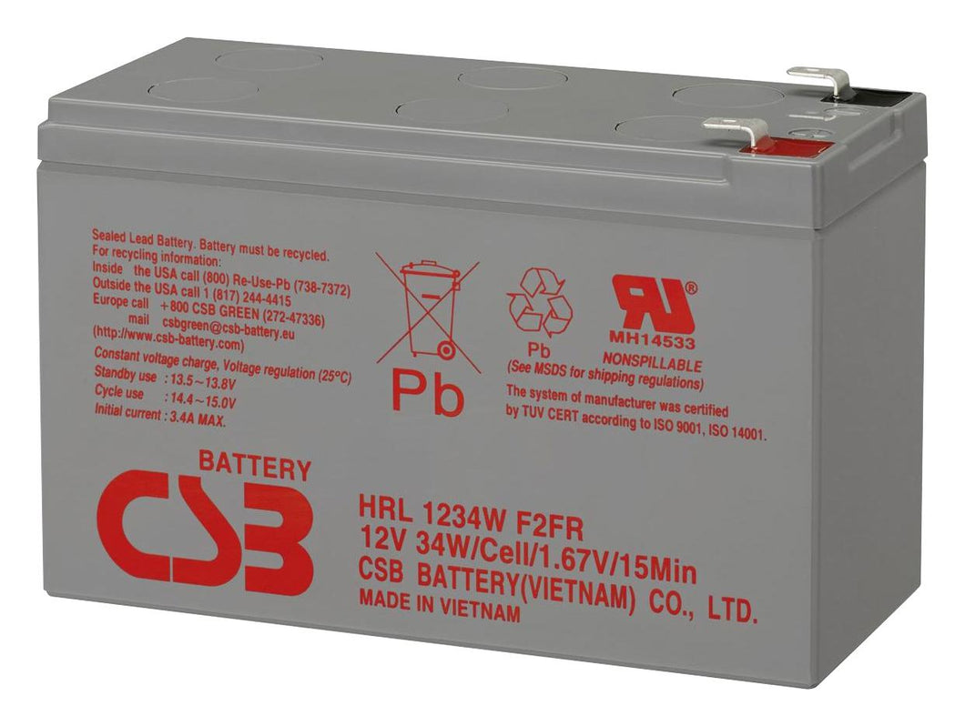 CSB 12.0V 9.0AH (34 Watts per cell) High Rate Long Life SLA Battery (HRL1234WF2FR)