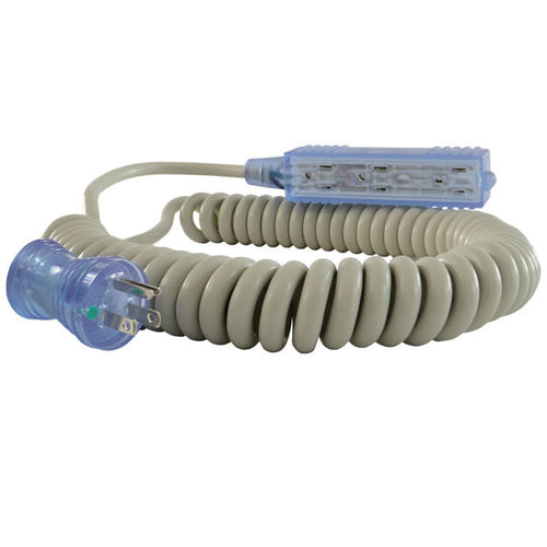 13 Amp 5-15P to NEMA 5-15R Green Dot Extendable Coiled Hospital-Grade Power Strip, Triple Tap (16 AWG)