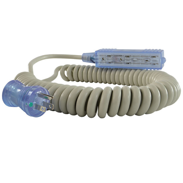 13 Amp 5-15P to NEMA 5-15R Green Dot Extendable Coiled Hospital-Grade Power Strip, Triple Tap (16 AWG)