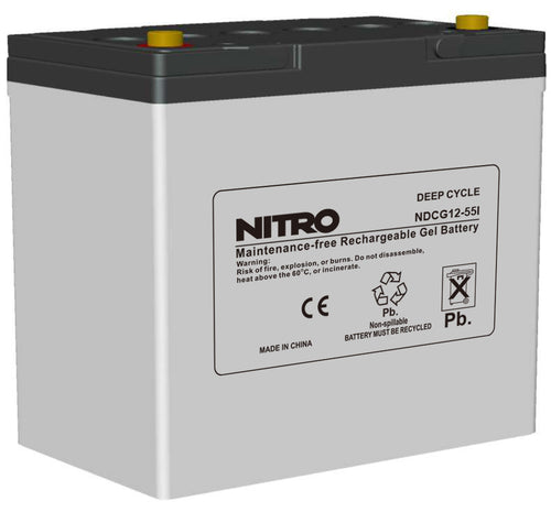 NITRO 12.0V 55AH Deep Cycle Gel Battery, Insert Terminal (BCI  22NF)