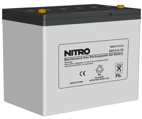 NITRO 12.0V 75AH Deep Cycle Gel Battery, Insert Terminal (BCI  24)