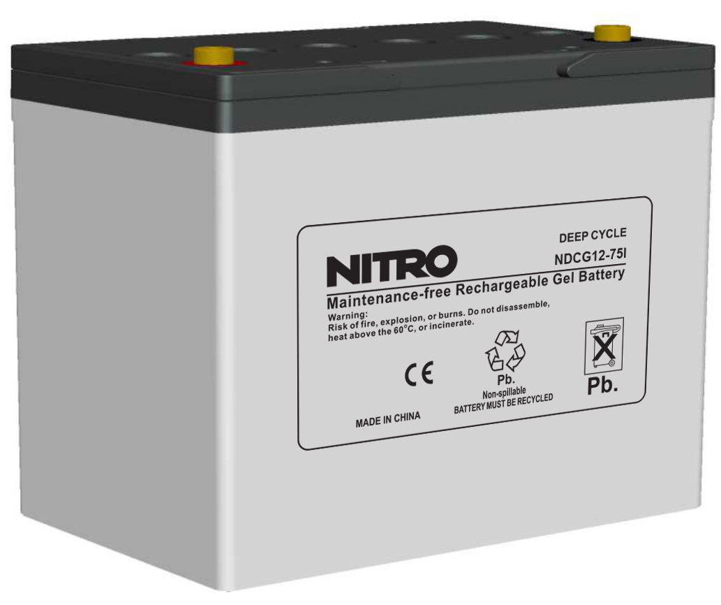 NITRO 12.0V 75AH Deep Cycle Gel Battery, Insert Terminal (BCI  24)