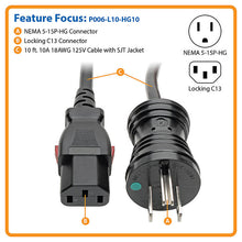 10 Amp NEMA 5-15P to Locking IEC C13 Green Dot Hospital-Grade Power Cord (18 AWG) - TrippLite Series